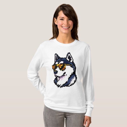 Pixel Siberian Husky T-Shirt (Vorne ganz)