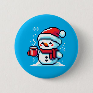 Pixel Snowman with Coffee - Art des Winterurlaubs Button