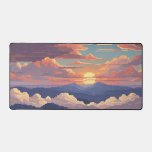 Pixel Sonnenuntergang zwischen den Bergen Schreibtischunterlage