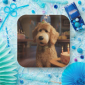 Pixel-Style Goldendoodle Geburtstagspapier-Teller Pappteller (Party)