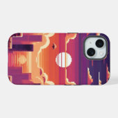 Pixel Sunset City iPhone 15 Hülle (Rückseite (Horizontal))