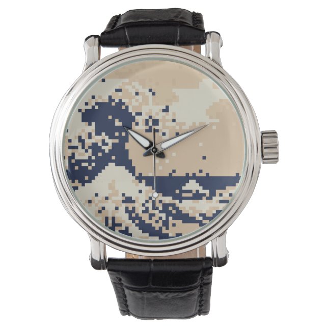 Pixel Tsunami 8 Bit Pixel Art Armbanduhr (Vorderseite)
