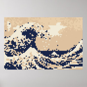 Pixel Tsunami 8 Bit Pixel Art Poster