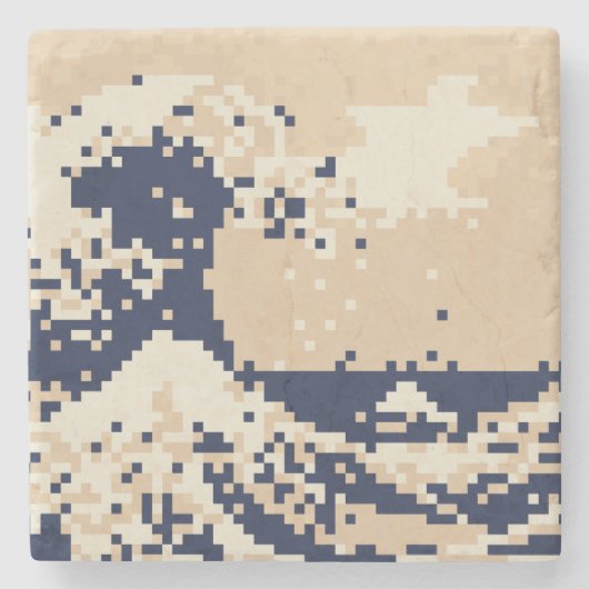 Pixel Tsunami 8 Bit Pixel Art Steinuntersetzer (Vorderseite)