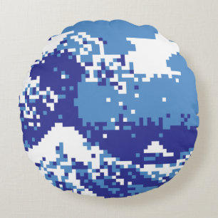 Pixel Tsunami Blau 8 Bit Pixel Art Rundes Kissen