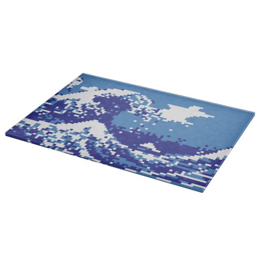 Pixel Tsunami Blau 8 Bit Pixel Art Schneidebrett (Ecke)