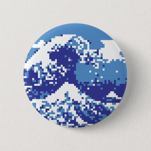Pixel Tsunami Blue 8 Bit Pixel Art Button