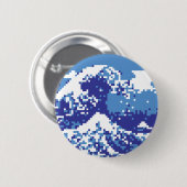Pixel Tsunami Blue 8 Bit Pixel Art Button (Vorne & Hinten)