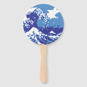 Pixel Tsunami Blue 8 Bit Pixel Art Fächer