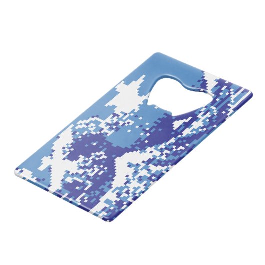 Pixel Tsunami Blue 8 Bit Pixel Art Geldbeutel Flaschenöffner (Rückseite Schrägansicht)