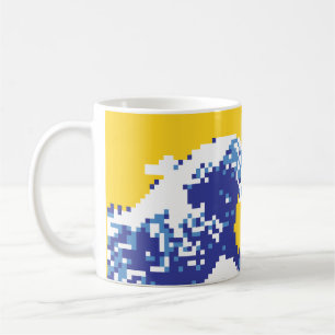 Pixel Tsunami Blue 8 Bit Pixel Art Kaffeetasse