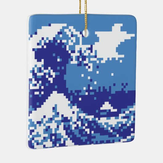 Pixel Tsunami Blue 8 Bit Pixel Art Keramikornament (Rechts)