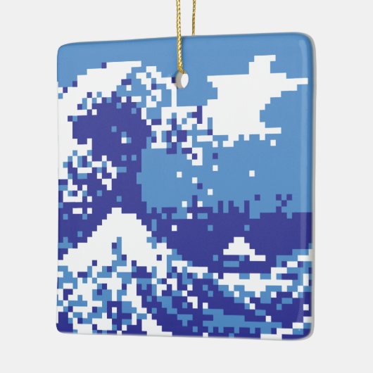 Pixel Tsunami Blue 8 Bit Pixel Art Keramikornament (Links)