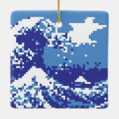 Pixel Tsunami Blue 8 Bit Pixel Art Keramikornament (Rückseite)