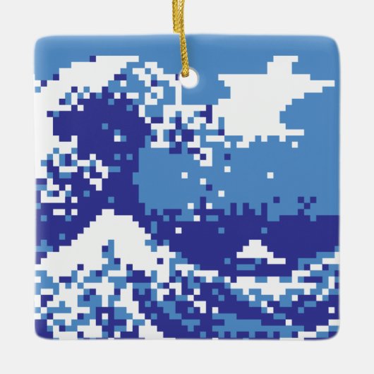 Pixel Tsunami Blue 8 Bit Pixel Art Keramikornament (Vorderseite)