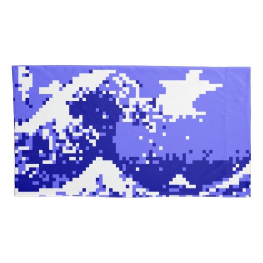 Pixel Tsunami Blue 8 Bit Pixel Art Kissenbezug (Rückseite-Rechts)