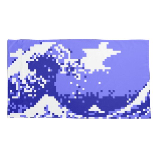 Pixel Tsunami Blue 8 Bit Pixel Art Kissenbezug (Rückseite-Links)