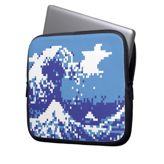 Pixel Tsunami Blue 8 Bit Pixel Art Laptopschutzhülle (Vorderseite Links)