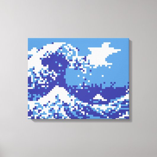 Pixel Tsunami Blue 8 Bit Pixel Art Leinwanddruck (Vorderseite)