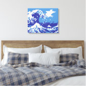 Pixel Tsunami Blue 8 Bit Pixel Art Leinwanddruck (Insitu (Schlafzimmer))