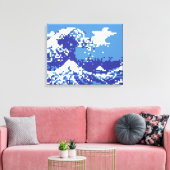 Pixel Tsunami Blue 8 Bit Pixel Art Leinwanddruck (Insitu (Wohnzimmer))