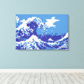 Pixel Tsunami Blue 8 Bit Pixel Art Leinwanddruck (Insitu (Holzboden))