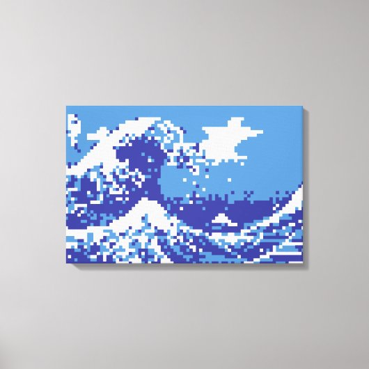 Pixel Tsunami Blue 8 Bit Pixel Art Leinwanddruck (Vorderseite)