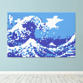 Pixel Tsunami Blue 8 Bit Pixel Art Leinwanddruck (Insitu (Holzboden))