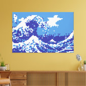 Pixel Tsunami Blue 8 Bit Pixel Art Leinwanddruck (Insitu (Wohnzimmer))