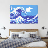 Pixel Tsunami Blue 8 Bit Pixel Art Leinwanddruck (Insitu (Schlafzimmer))