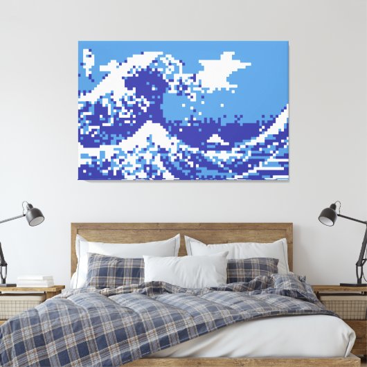 Pixel Tsunami Blue 8 Bit Pixel Art Leinwanddruck (Insitu (Schlafzimmer))