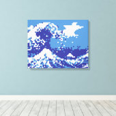 Pixel Tsunami Blue 8 Bit Pixel Art Leinwanddruck (Insitu (Holzboden))