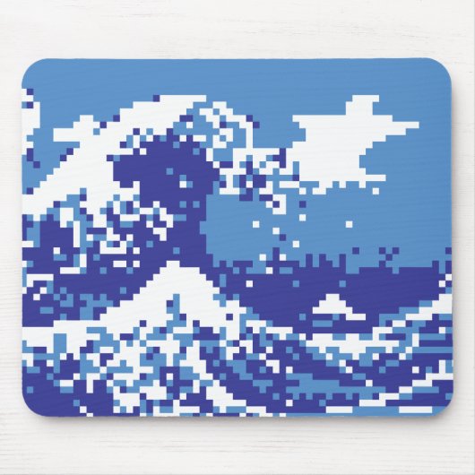 Pixel Tsunami Blue 8 Bit Pixel Art Mousepad (Vorne)