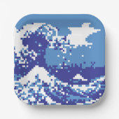 Pixel Tsunami Blue 8 Bit Pixel Art Pappteller (Vorderseite)