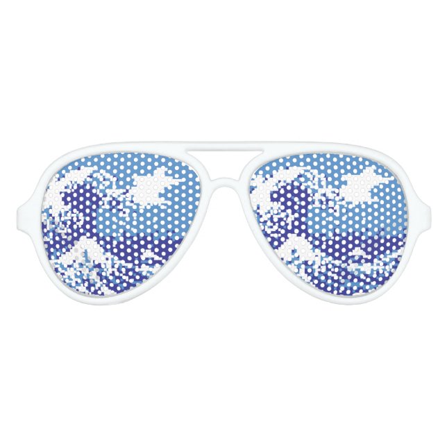 Pixel Tsunami Blue 8 Bit Pixel Art Partybrille (Vorderseite)