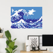 Pixel Tsunami Blue 8 Bit Pixel Art Poster (Heimbüro)