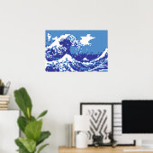 Pixel Tsunami Blue 8 Bit Pixel Art Poster (Heimbüro)
