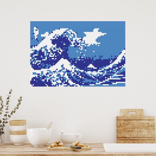 Pixel Tsunami Blue 8 Bit Pixel Art Poster (Küche)