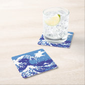 Pixel Tsunami Blue 8 Bit Pixel Art Rechteckiger Pappuntersetzer (Vor Ort)