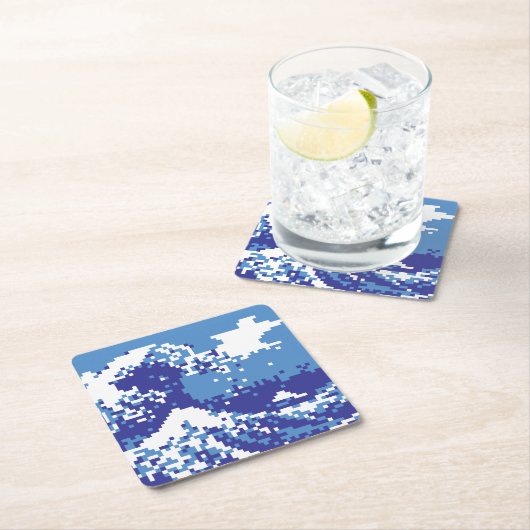 Pixel Tsunami Blue 8 Bit Pixel Art Rechteckiger Pappuntersetzer (Vor Ort)