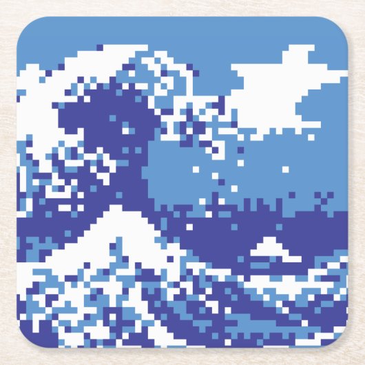Pixel Tsunami Blue 8 Bit Pixel Art Rechteckiger Pappuntersetzer (Vorderseite)