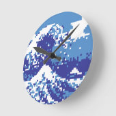 Pixel Tsunami Blue 8 Bit Pixel Art Runde Wanduhr (Winkel)