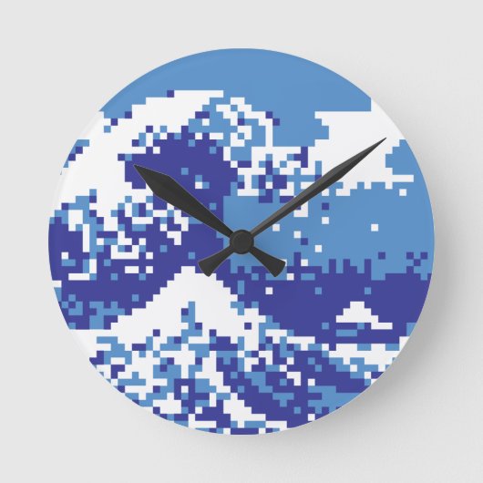 Pixel Tsunami Blue 8 Bit Pixel Art Runde Wanduhr (Vorderseite)
