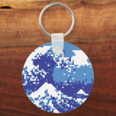Pixel Tsunami Blue 8 Bit Pixel Art Schlüsselanhänger (Vorderseite)