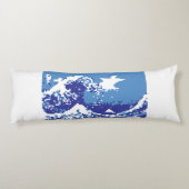 Pixel Tsunami Blue 8 Bit Pixel Art Seitenschläferkissen (Rückseite)