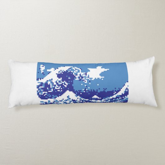 Pixel Tsunami Blue 8 Bit Pixel Art Seitenschläferkissen (Rückseite)