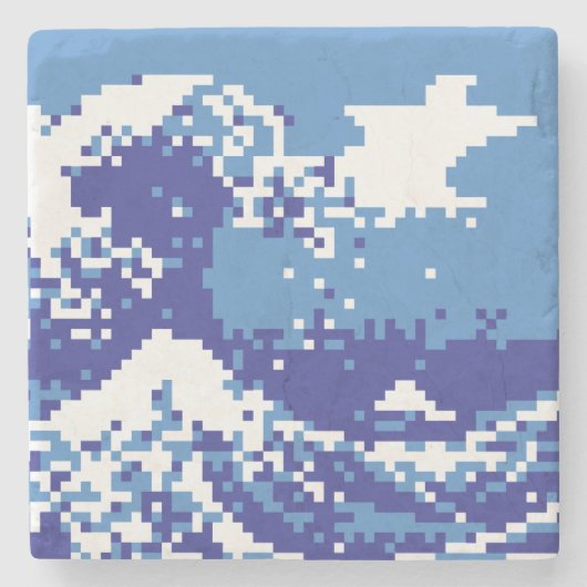 Pixel Tsunami Blue 8 Bit Pixel Art Steinuntersetzer (Vorderseite)