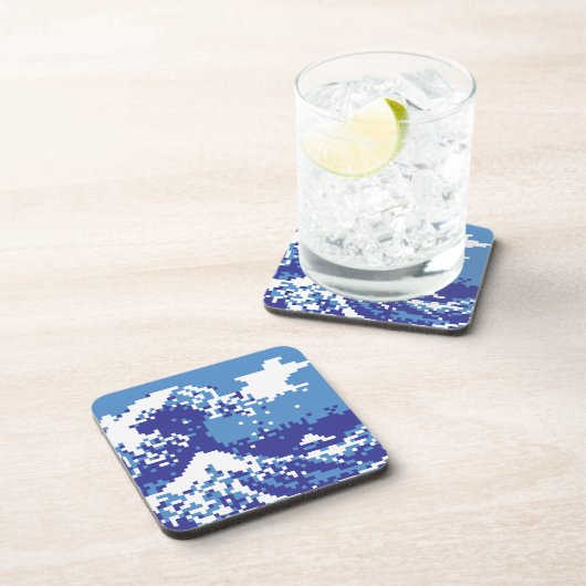 Pixel Tsunami Blue 8 Bit Pixel Art Untersetzer (Rechte Seite)