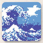 Pixel Tsunami Blue 8 Bit Pixel Art Untersetzer (Vorderseite)
