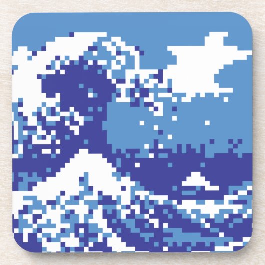 Pixel Tsunami Blue 8 Bit Pixel Art Untersetzer (Vorderseite)